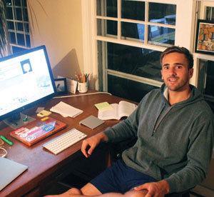 Kyle Ereaux working on his podcast Sui Generis
