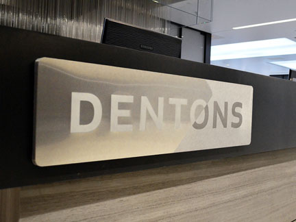 The new sign in Dentons’ Toronto office. (Photo: Dentons)