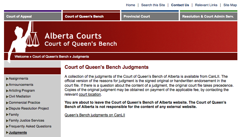 Alberta Courts To End Publishing Judgments On Own Web Sites