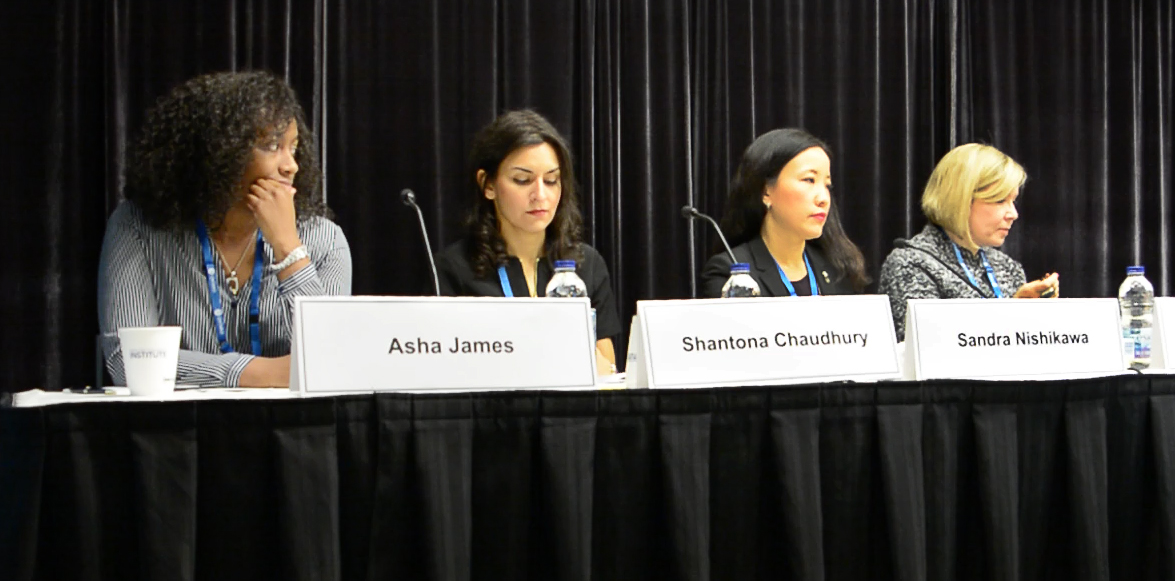 Panelists Asha James, Shantona Chaudhury, Sandra Nishikawa and Anne London-Weinstein spoke about their experiences as litigators at an OBA panel last week.