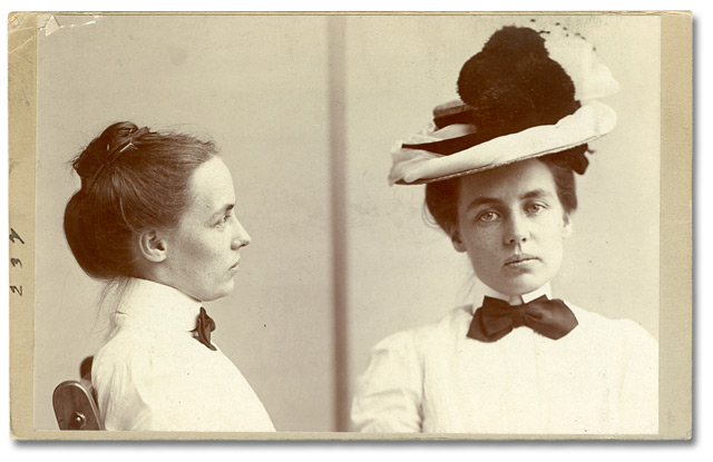 Lillie Williams (alias Harrington), a housekeeper, was arrested in 1901 on suspicion of an unidentified crime. Photo: OPP Museum