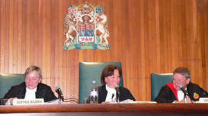 Justices Eileen Gillese, Rosalie Abella, and John McMahon preside over the Grand Moot. Photo: Heather Gardiner